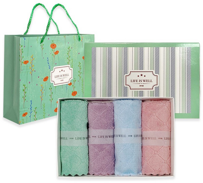 라이웰 벨벳 행주 극세사 요술 매직 양면 카페 주방 다회용 선물세트, 4개(쇼핑백포함)