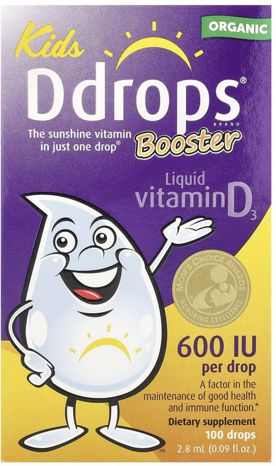 Ddrops 어린이용 부스터 유기농 액상 비타민D3 600IU 2.8ml(0.09fl oz), Ddrops어린이용부스터유기농액상비타민D3600IU28, 1개, 3ml