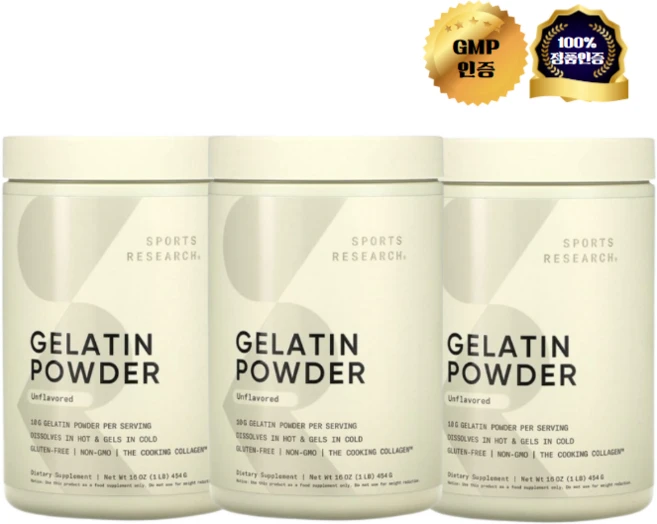 2+1 스포츠 리서치 젤라틴 분말 무맛 454g, 3개 - 쿠팡