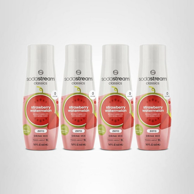 소다스트림 플레이버 오리지널 버라이어티 팩 440ml 4팩 59.5 Fl Oz, 14.9 Fl Oz (Pack of 4), Strawberry Watermelon Zero