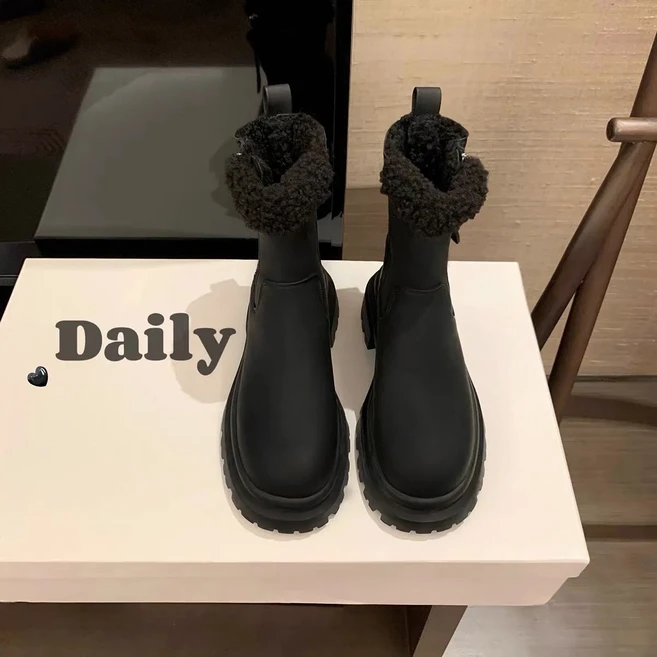 Daily 毛毛內裡厚底短靴 時尚保暖秋冬女靴