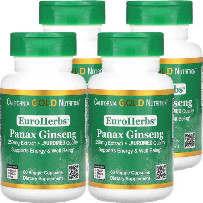 캘리포니아 골드 뉴트리션 CGN 인삼 추출물 250mg 60캡슐 4통, 4개, 60정 - 쿠팡