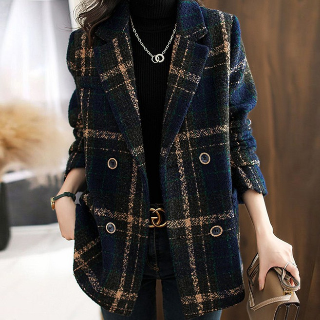 로렌미 무드 빅체크 모직 하프 자켓 S250925FW-15