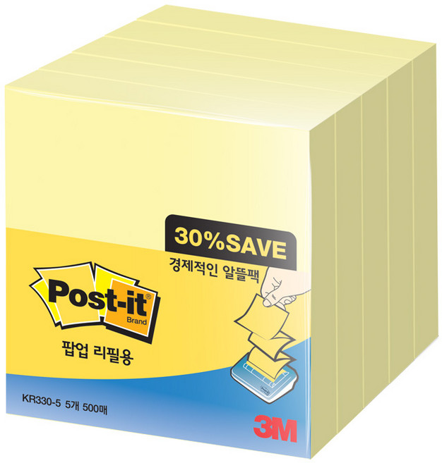 3M 쓰리엠 포스트잇 팝업리필용 76x76mm 알뜰팩 대용량 1000매 세트, 노랑계열