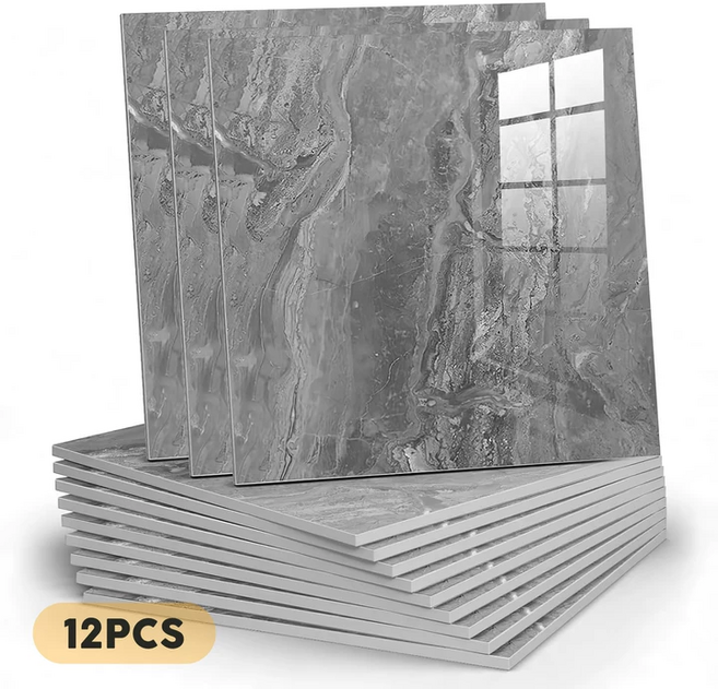 Flyaiku 주방 욕실 타일 시트지 인조 대리석 포인트 벽지 셀프 시공 30*30, 12개, 블랙 대리석