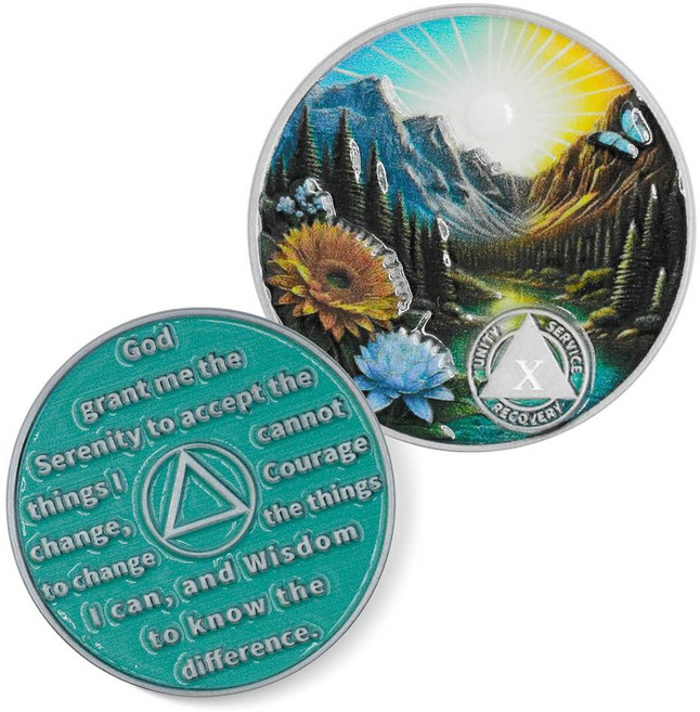 Sunrise Valley 7 Year Sobriety Coin - Sobriety Chip for Alcoholics Anonymous NA AA Chips and Meda, Retro