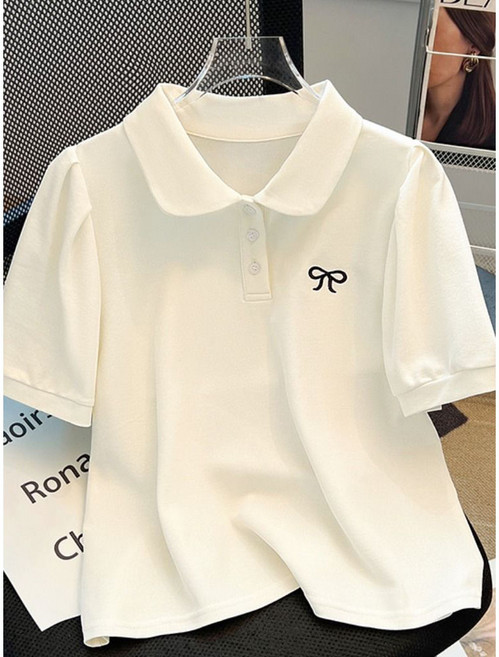 여성 여름용 슬림핏 퍼프소매 폴로티 귀여운 디자인 ZXC41668