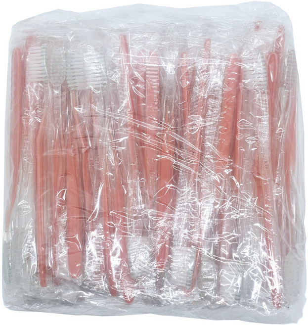 일회용 고급미세모 OPP포장 칫솔 핑크, 5개, 100개입