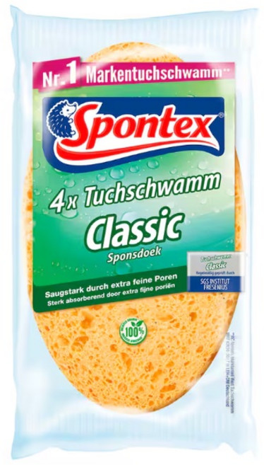 스폰텍스 원형 수세미 셀룰로오스 수세미 ( 노랑), 1세트, 4개