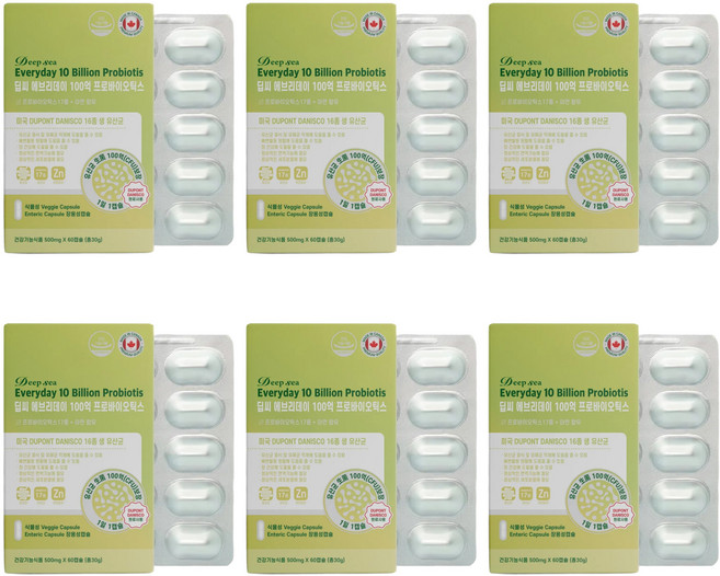 딥씨 에브리데이 100억 프로바이오틱스 임산부 아기 유산균 500mg 60캡슐, 6개, 60정