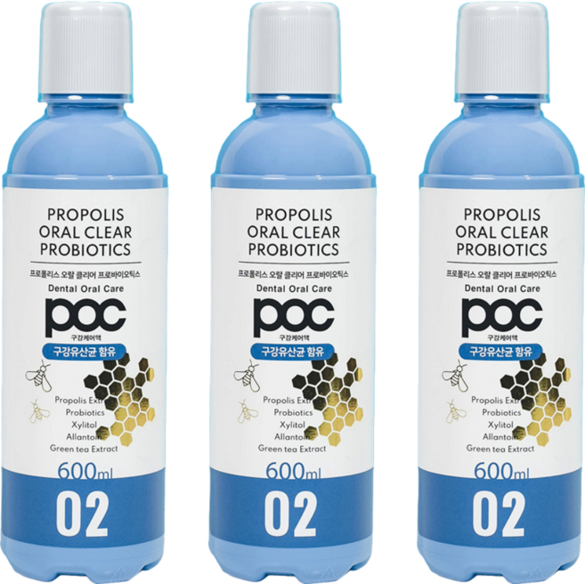 POC Pro 오랄클리어 프로폴리스 프로바이오틱스 찌꺼기 천연성분 가글, 600ml, 3개
