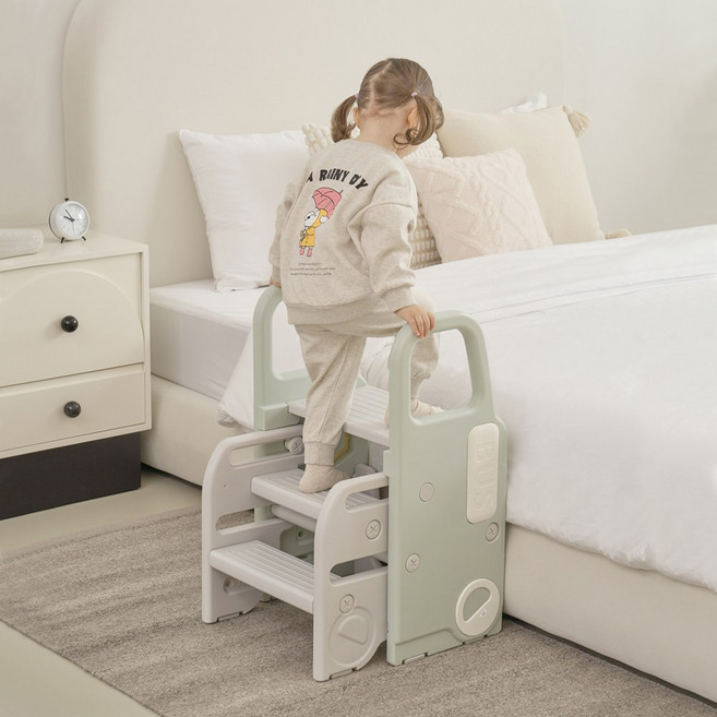 베네베네 2단 3단 트랜스폼 유아 아기 계단 변신 베네 버스 스탭 디딤대, 1개, 그린