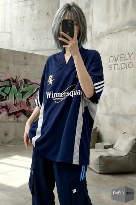 디블리 자체제작 빅사이즈 위너스 배색 사커티 오프로드 매쉬 라이딩 바이크 반팔티셔츠 남녀공용 빅사이즈 박스티 오버핏 댄스복 힙합