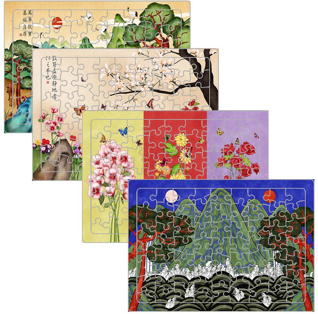 A3 민화 치매예방 동양화 부모님 어르신 효도 퍼즐 4종 세트, 1세트, 산수화세트, 63피스