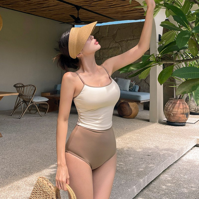 [자체제작] 비바럽 비키니 하이웨스트 심플 나시 체형커버 수영복 SW20013F, 브라운/M[44-55], 묵인하다