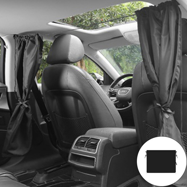 차량용 암막커튼 앞뒤좌석 분리형 햇빛차단, 1세트, 블랙