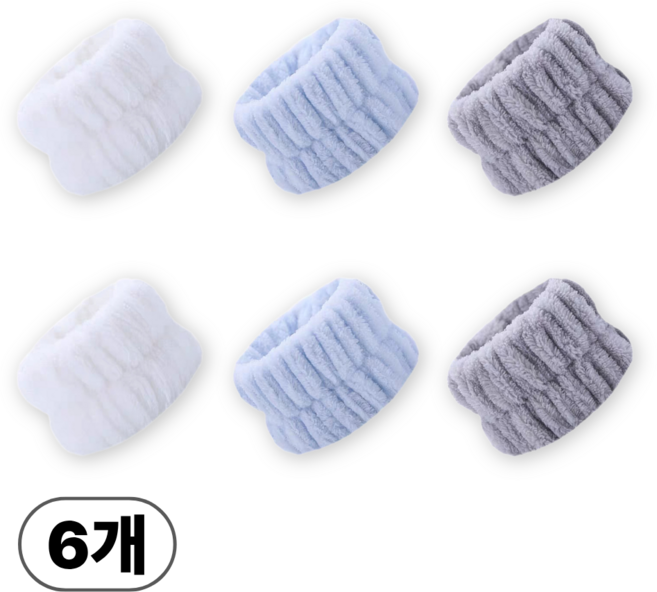 대야픽 손목 세안 물 흐름방지 극세사 밴드, 6개, 혼합 3종