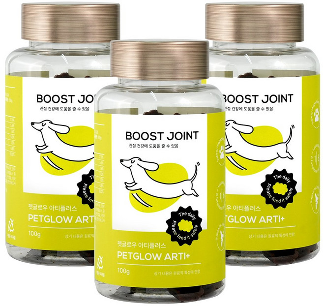 펫글로우 아티플러스 강아지 관절 영양제 슬개골 탈구 예방 글루코사민 MSM, 3개, 뼈/관절강화, 100정