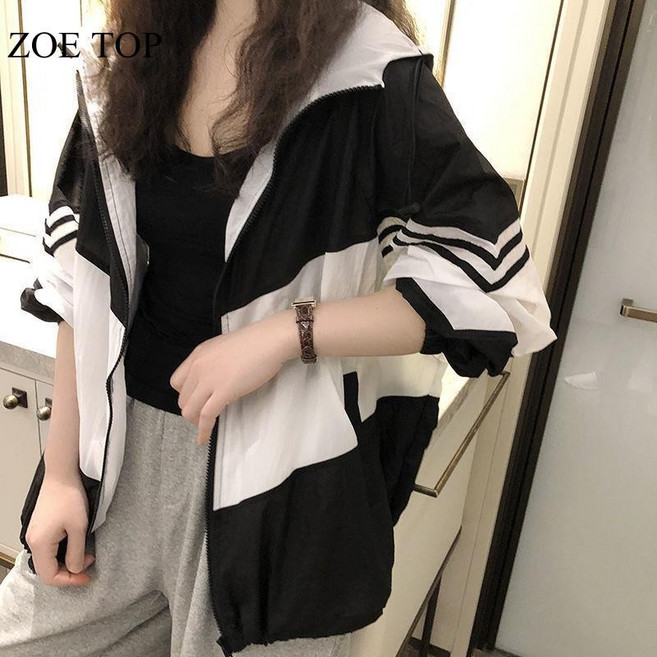 大尺碼防曬衣 防曬衣 薄外套 連帽防曬衣女春夏新款寬松大碼休閑輕薄透氣涼爽外套防曬開衫 開衫外套 風衣 連帽外套, #341白色,L 【建議50-57.5公斤】