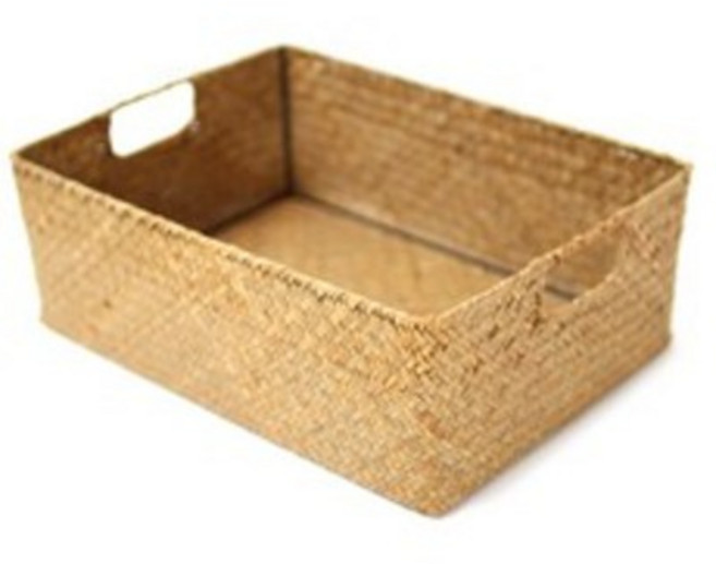 내일의공간 손잡이 사각 라탄 바구니, 네츄럴, 1개