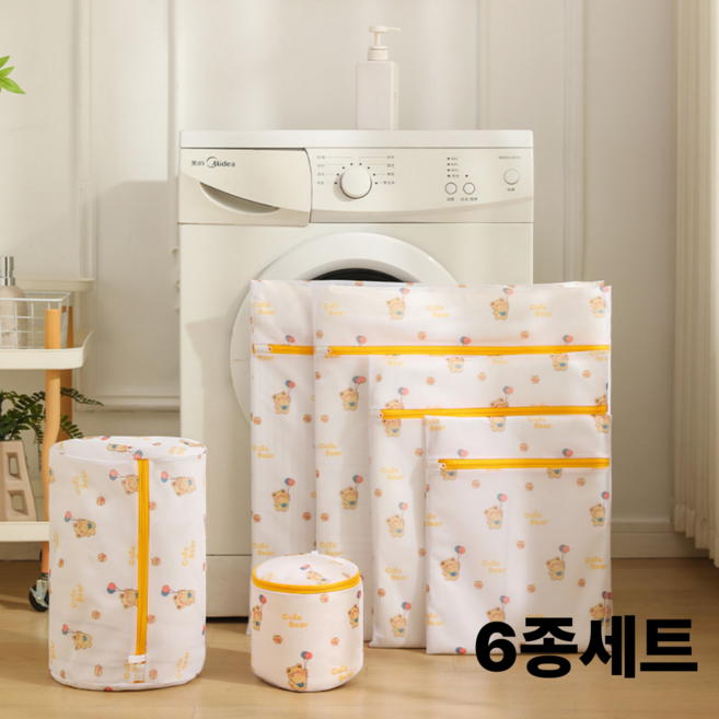 맘띵마켓 고급 메쉬 미세 세탁망 6종 세트, 1세트, 풍선곰돌이
