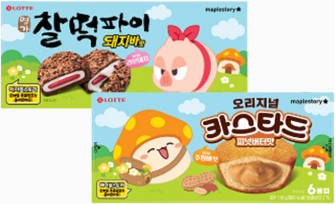 메이플 콜라보 찰떡파이 돼지바 150g + 카스타드 피넛버터맛 138g, 1세트, 찰떡파이 돼지바 + 카스타드 피넛버터맛