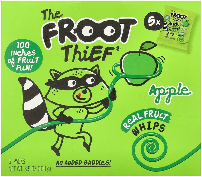The Froot Thief Real Fruit Whips 사과 5팩 각 20g(0.7oz) Thief (더 프룻 시프), The Froot Thief Real Fruit Whi, 20g - 쿠팡