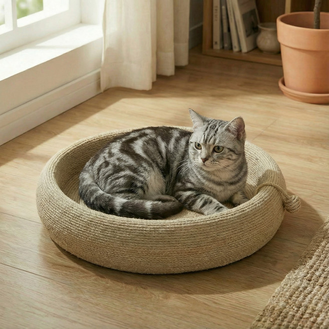 캣박스 침대 소파 평판형 삼줄 천연소재 스크래쳐 스크래처, 1개, 베이지