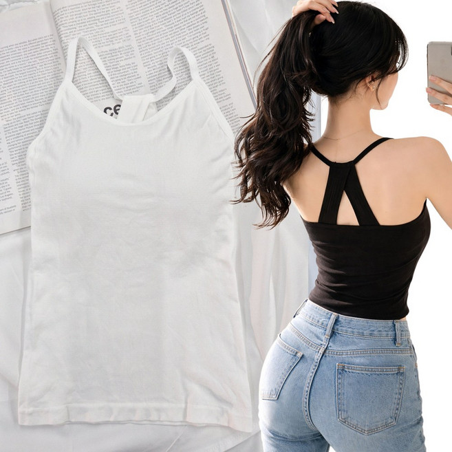 nanalshop 쫀쫀 여성 섹시 홀터넥 캡나시 심리스 캡내장 스판 나시 요가복 상의