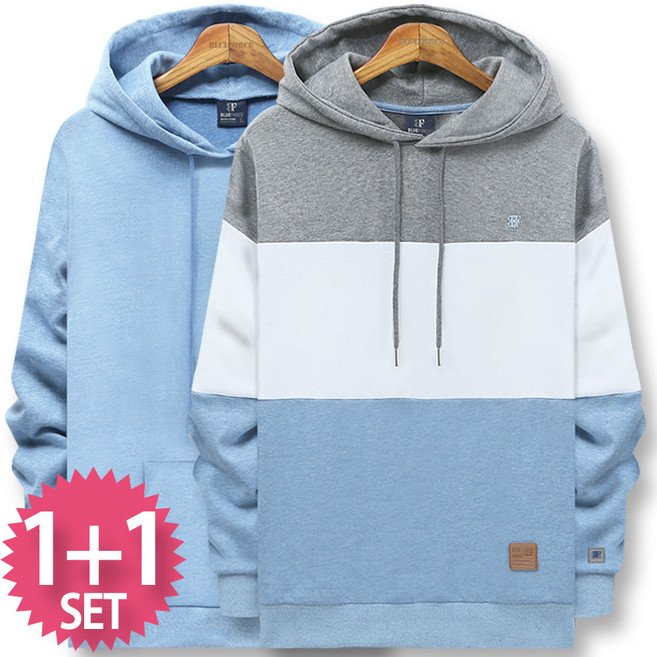 블루포스 레첼 후드티 + 트렙 후드티 [2장 묶음] 남자 긴팔 티셔츠 남성 빅사이즈 운동복 가을 단체티 커플티 츄리닝