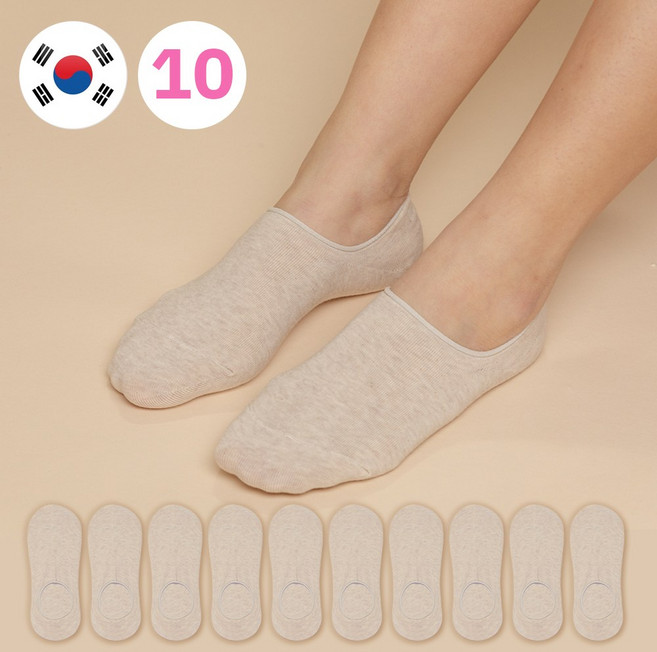비바슈슈 여성용 벗겨지지않는 발등덮는 면페이크삭스 10켤레