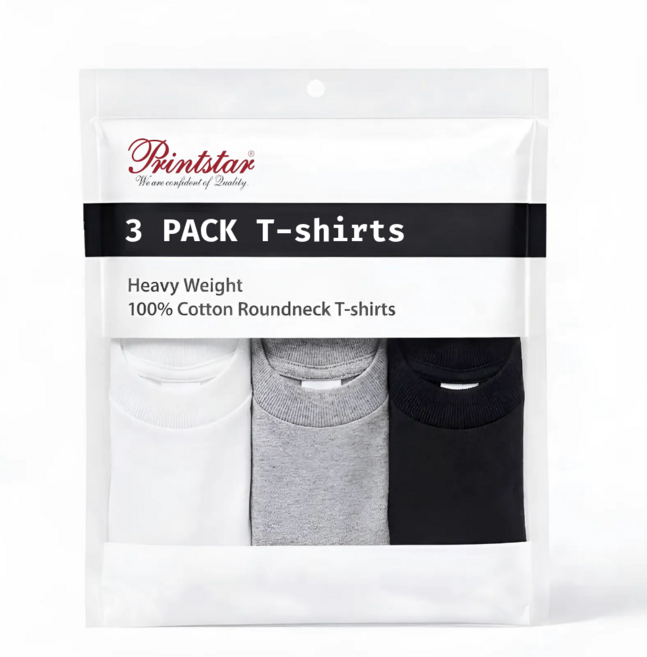 [3PACK] 프린트스타 남녀공용 17수 반팔티 무지 순면 100% 통기성 라운드 티셔츠 085-CVT