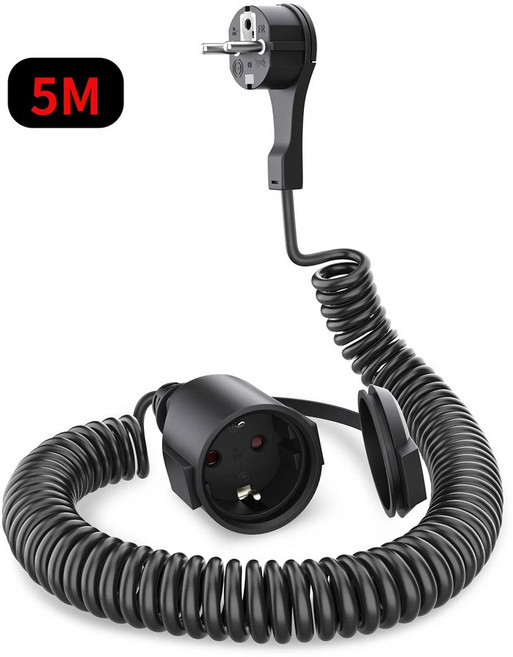 2/5/8m EU 플러그 연장 케이블 (전기 제품용/텔레스코픽 PVC 스프링 와이어), 5m black, 1개