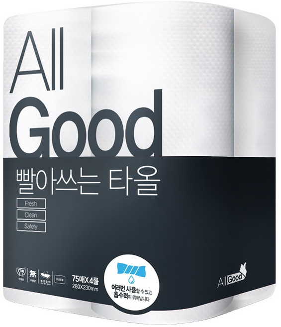 대용량 빨아쓰는 키친 타올(일회용 행주) 75매 x 4롤, 4박스