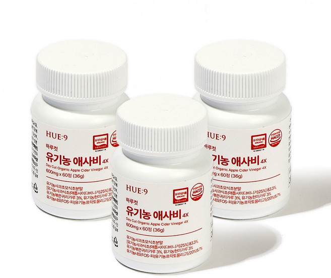 휴나인 하루 컷 애사비 유기농 사과초모식초 애플 사이다 비니거, 3개, 60정