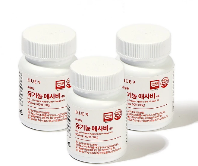 휴나인 하루 컷 애사비 유기농 사과초모식초 애플 사이다 비니거, 3개, 60정 - 쿠팡