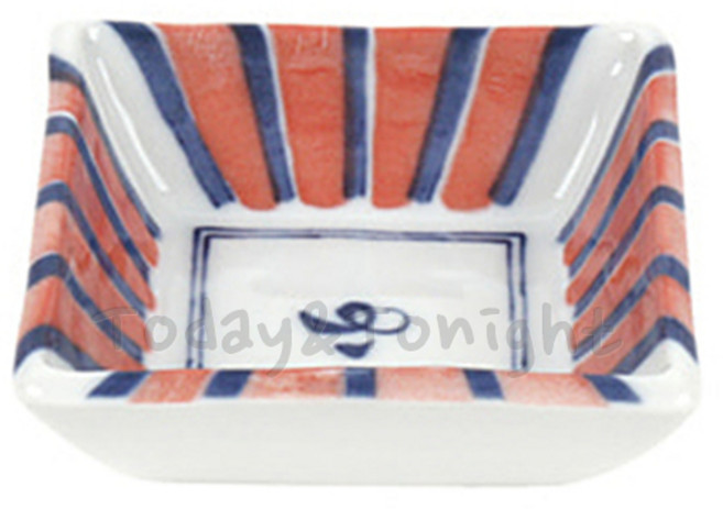 ATT 일본 수입 도자기 팬시 레드줄 사각종지 간장 종지 초장기 한정식 일식집 소스 그릇 미니 반찬기 MY49597E5007, [AT]팬시009, 1개