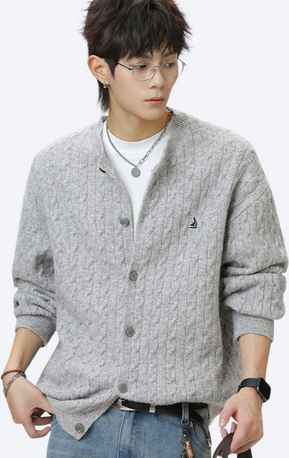 바르가 라운드 니트 가디건 남성 케이블 클래식 베이직 겨울 데일리 아우터