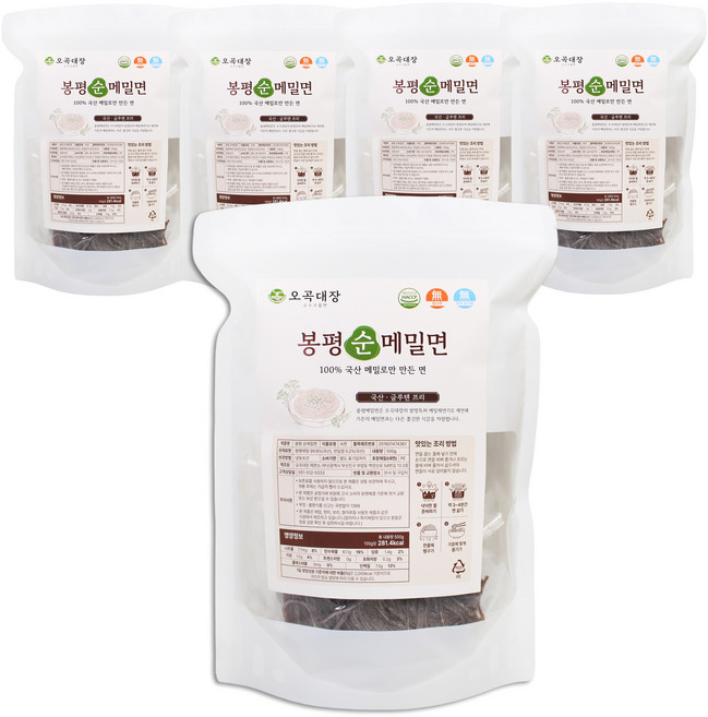 오곡대장 봉평 메밀국수 국산100%메밀로 만든 글루텐 프리면 소포장, 5개, 500g