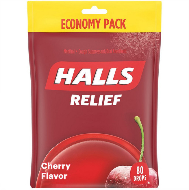 Halls Relief Cherry Cough Drops 호올스 릴리프 체리 목캔디 80개입 x 4개