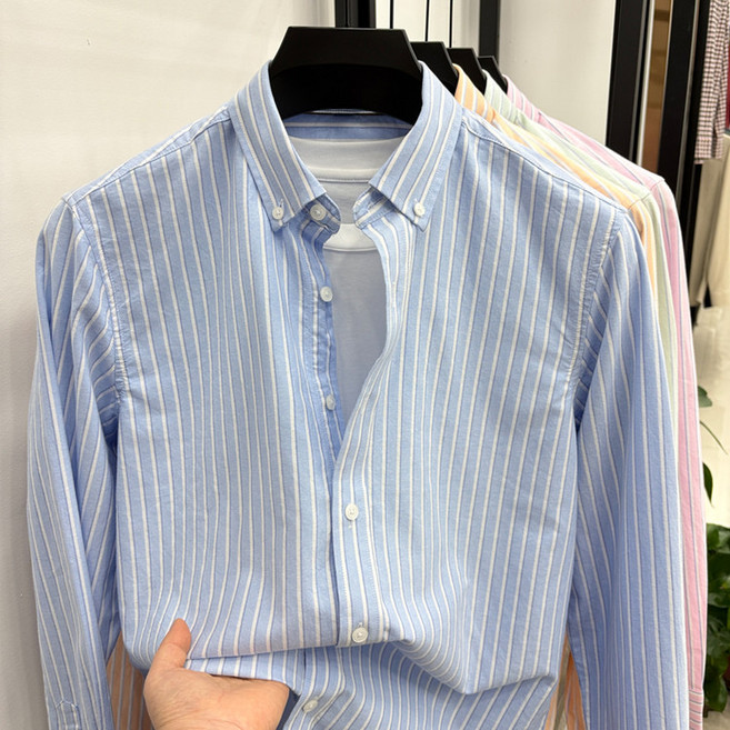 미스터먼쇼 남성 파스텔 세로 스트라이프 셔츠 봄 가을 데일리 남방