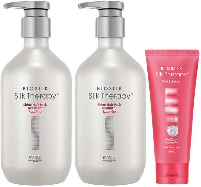 실크테라피 샤인 트리트먼트 플러스 로즈힙 500mlx2 +히트인핸서 샴푸 100ml, 2개, 500ml