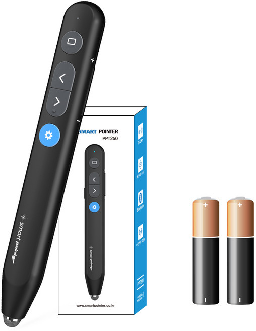 스마트포인터 무선 프리젠터 포인터 리모컨 프리젠테이션 레이저 없는 안전프레젠터, PPT250+건전지