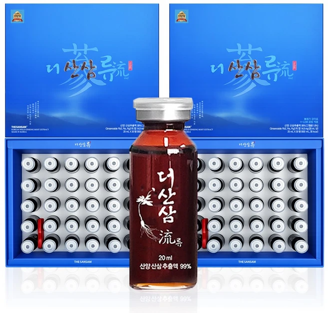 더산삼류 2박스(60병) 진세노사이드 Rb2 Re Rg3의 합 14 mg 야생산양 산삼추출액 부모님선물 항상성 유지 활력 기력 활기 [원산지: 국산(강원도)], 2박스, 600ml - 쿠팡