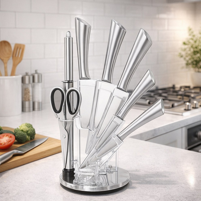 조이쥬드 잘드는 올스텐 6종 칼세트 칼블럭, 5종칼세트+가위+칼갈이+거치대, 1세트