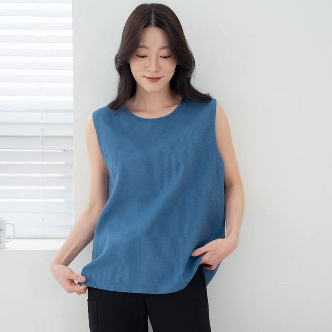 국내산 여성 여름 와플 풍기포 인견 나시 블라우스 민소매 빅사이즈 엄마옷 쿨링 냉감