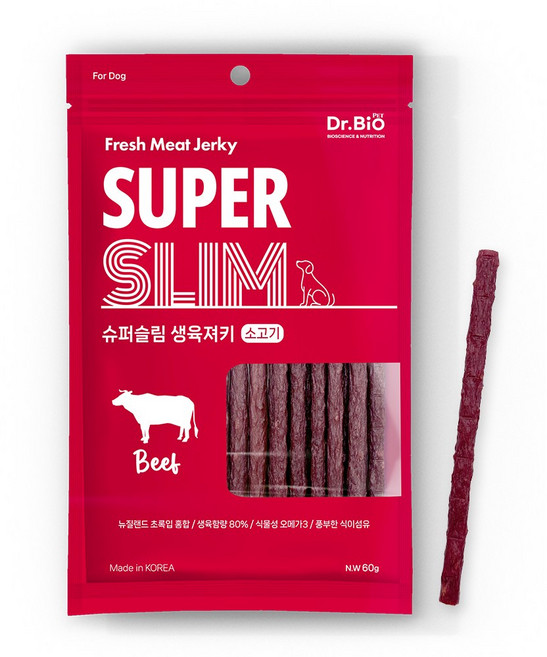 닥터바이오펫 슈퍼슬림 생육져키 강아지 육포스틱 간식 4종, 1개, 60g, 소고기