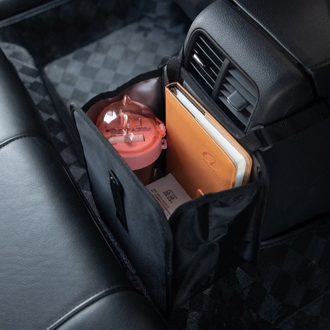 베베어스 차량용 걸이형 접이식 휴지통 방수 수납 쓰레기통 휴대용, 블랙