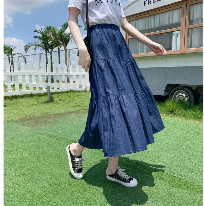 [베리트] 3단 허리 밴드 롱 데님 청치마 스커트 VT-671