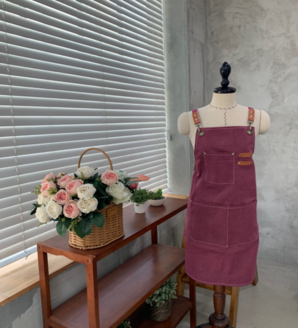 그라온 데일리 주방 카페 캔버스 방수 앞치마, 1개, 와인